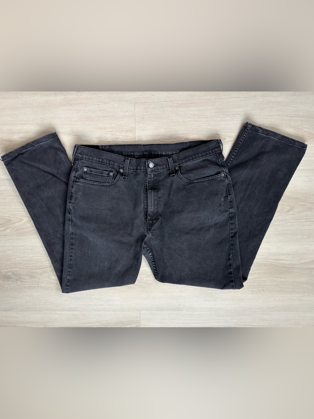 Levi's 514 Straight Black Wash Stretch Jeans Men's W38 L32 Dark Wash Denim